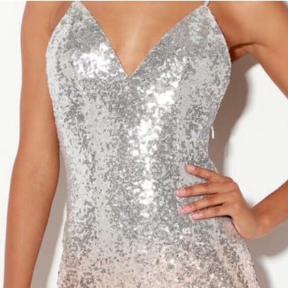 Lulus SXL Silver & Pink Ombre Sequin Slip Dress Party Cocktail Formal Sexy Prom - Picture 3 of 10